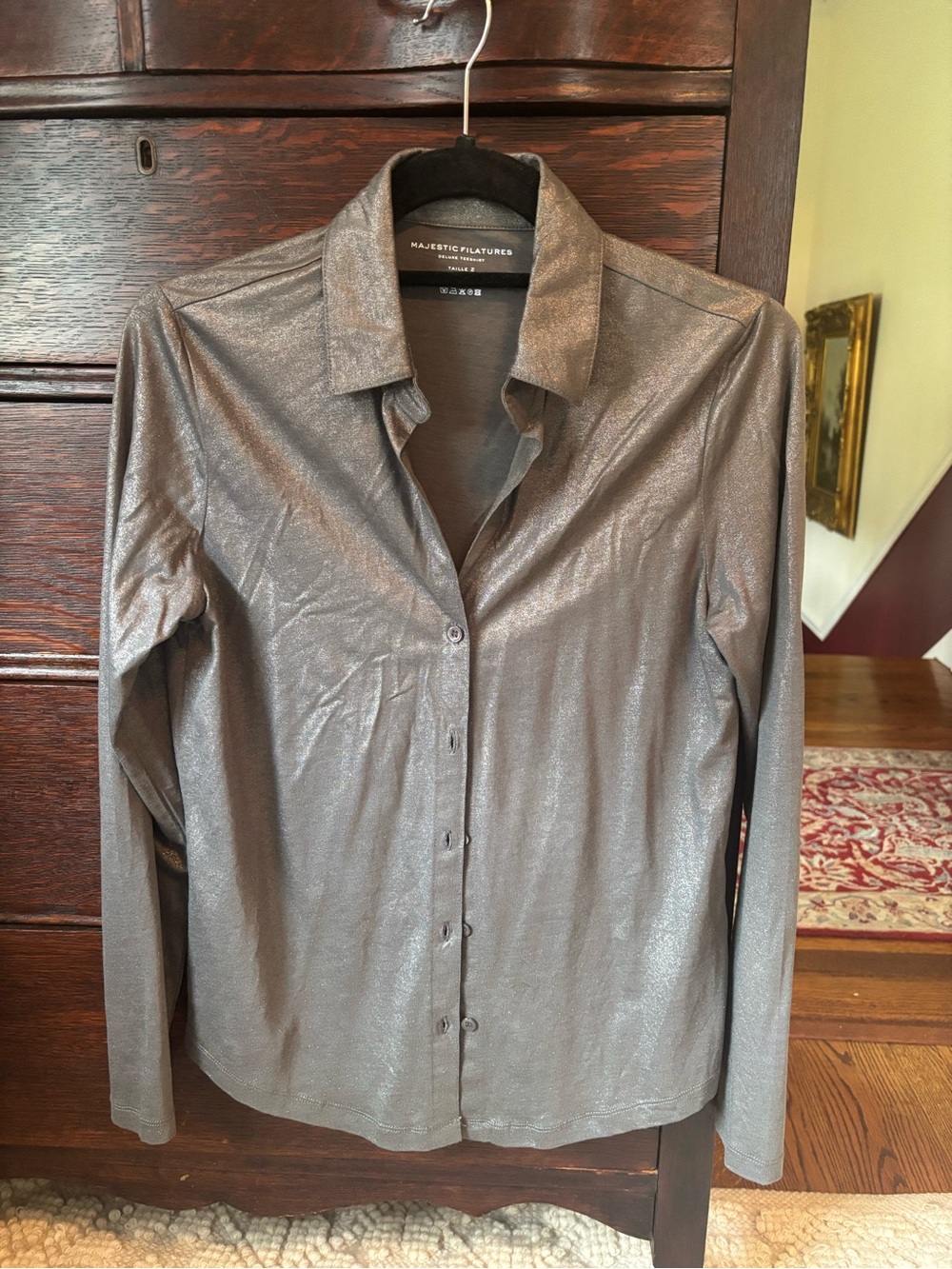 Majestic Filatures Metallic Button-Up Shirt - Pewter Shimmer